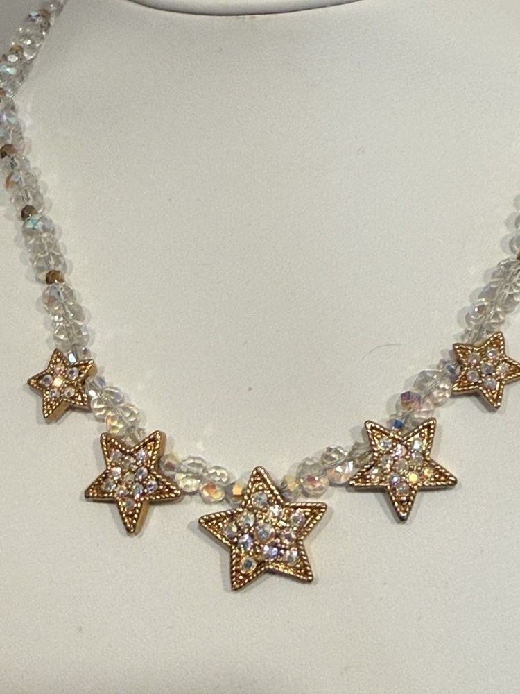 Vintage Kirk’s Folly Goldtone Aurora Borealis Bead And Star Station Necklace