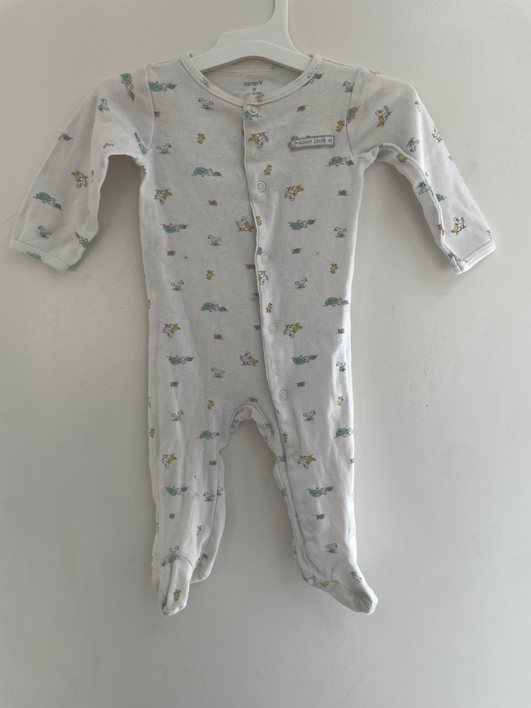 Carters Baby Boy Cute Colorful Animals 100% Cotton Snap-Up Sleep & Play White 9M