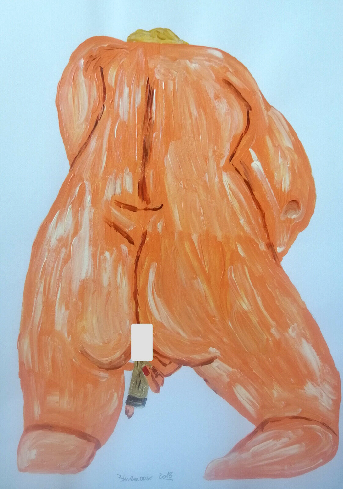 Unique nude erotic painting woman acrylic on paper approx. 21x30cm original