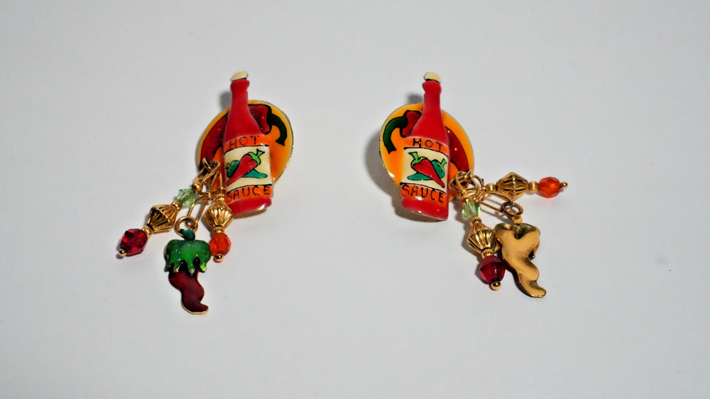 Lunch at the Ritz Vintage Hot Sauce Earrings - Whimsical Designer Jewelry