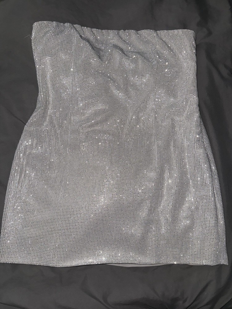 Forever 21 Silver Sequin Strapless Bodycon Mini Dress Size XL