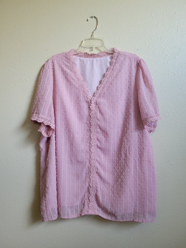 Pink Crochet Accent Blouse for Women Size 2X