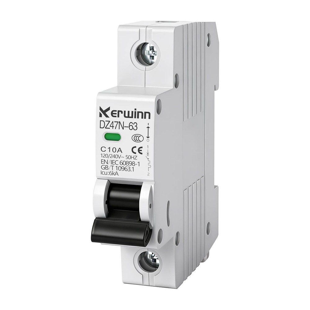 Miniature Circuit Breaker 1 Pole 10A (MCB),120V/240V 50/60Hz AC DIN Rail Moun...
