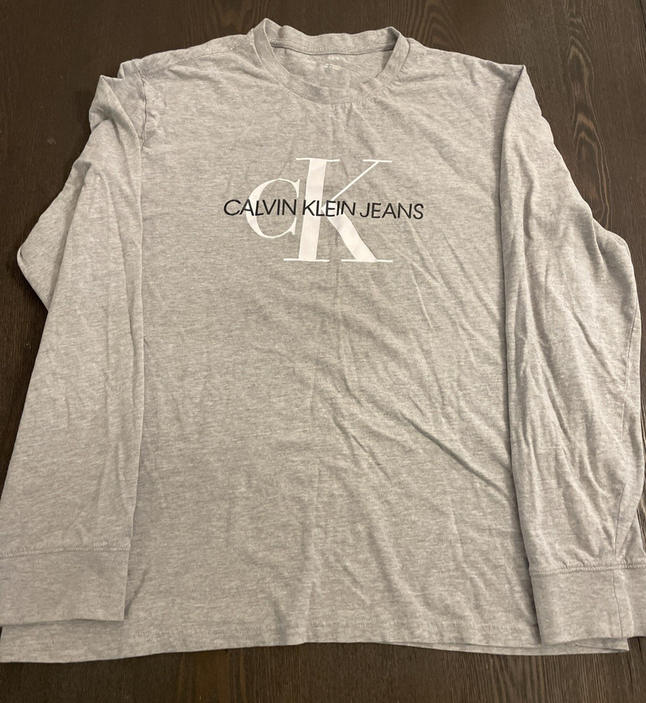 Calvin Klein Jeans Logo Long Sleeve Gray T-Shirt Size XL   A94