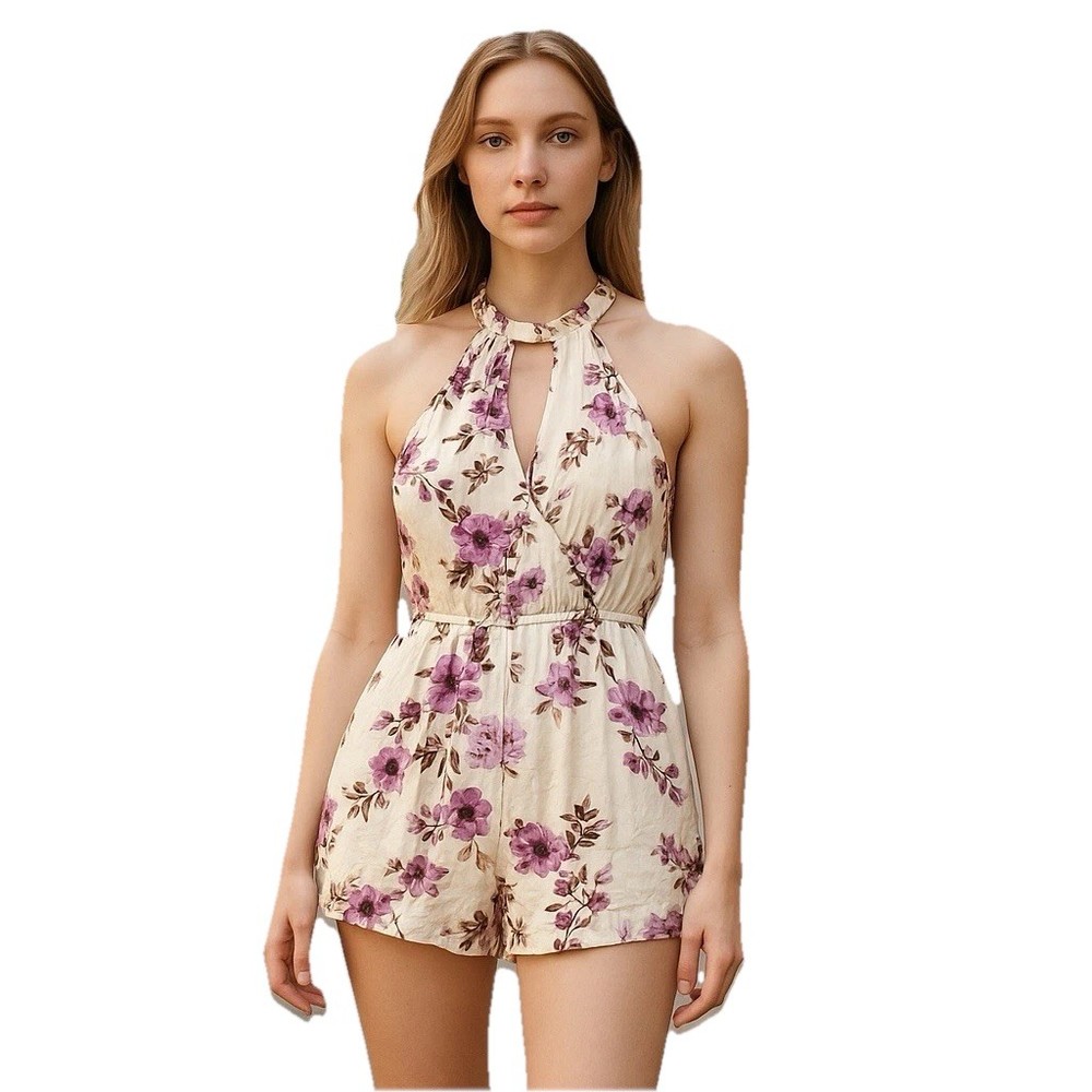AMERICAN EAGLE OUTFITTERS Women’s Romper Size Medium High Neck Wrapped Floral