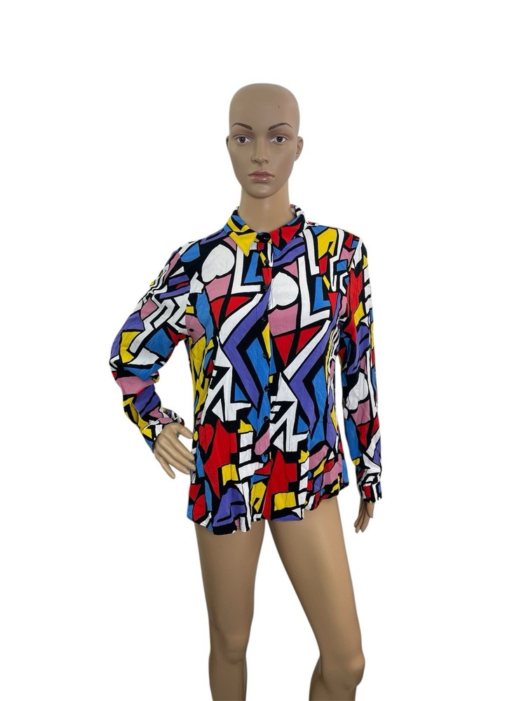 Big Dart Women’s Size Large Artsy Colorful Funky Abstract Button Down Blouse
