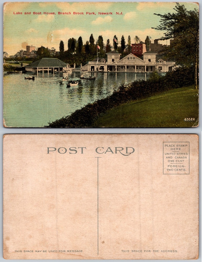 Branch Brook Park Newark NJ Boat House Postcard