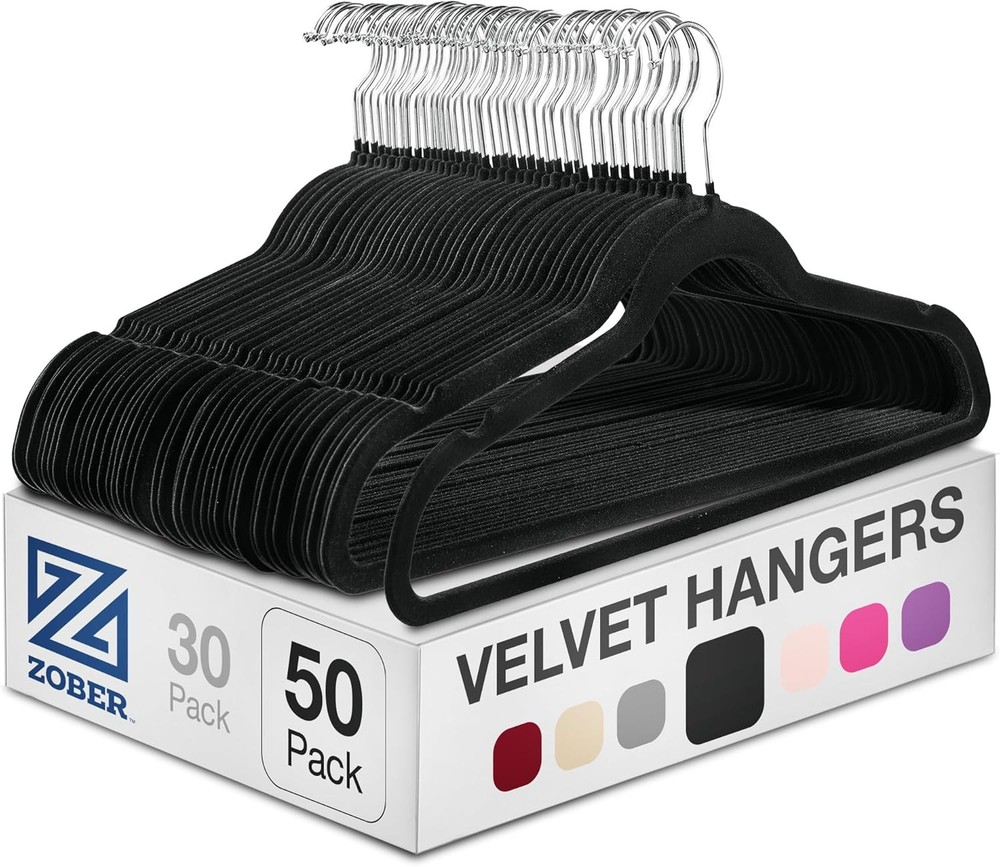 Zober 50-Pack Heavy Duty Black Velvet Hangers for Closet Organization