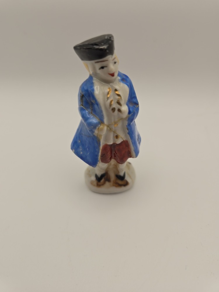 Vintage Occupied Japan MK porcelain Figurine miniature Man blue Coat