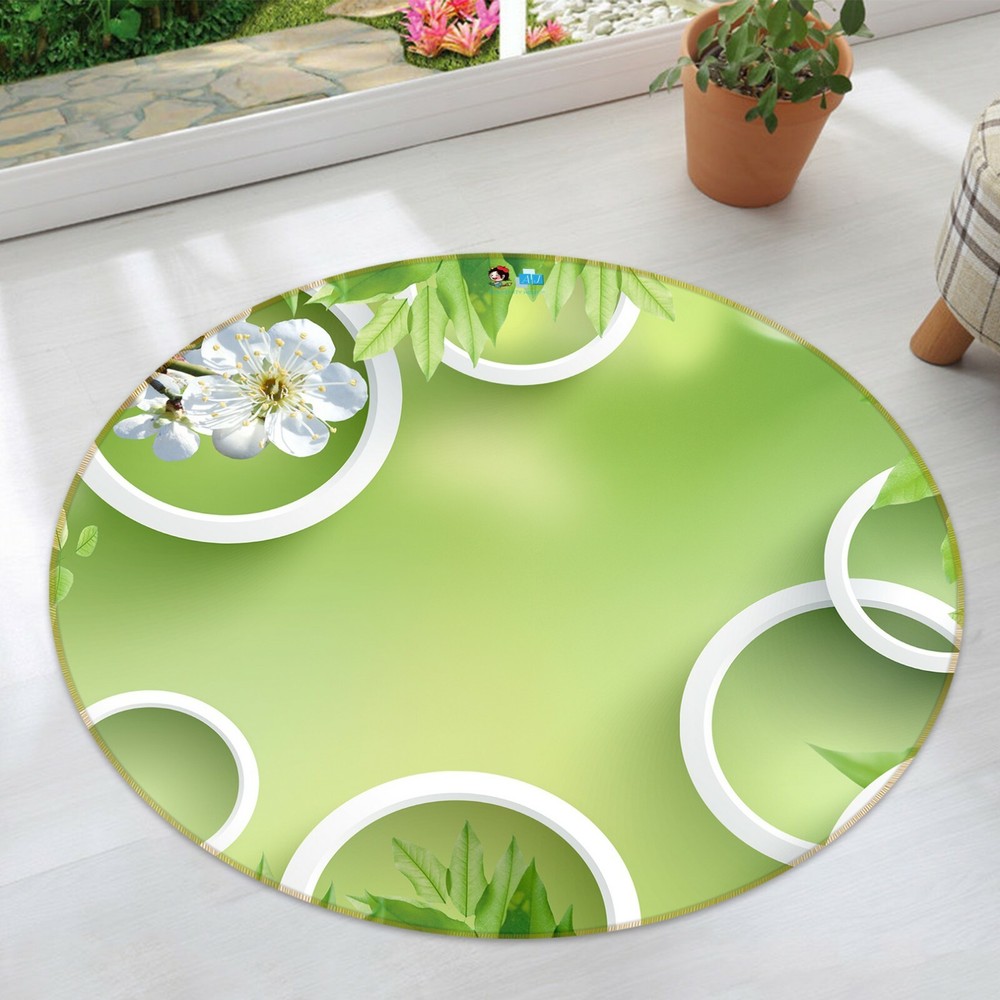 3D Green Leafy Orchid Circle NAO3913 Game Rug Mat Elegant Photo Carpet Mat Fay