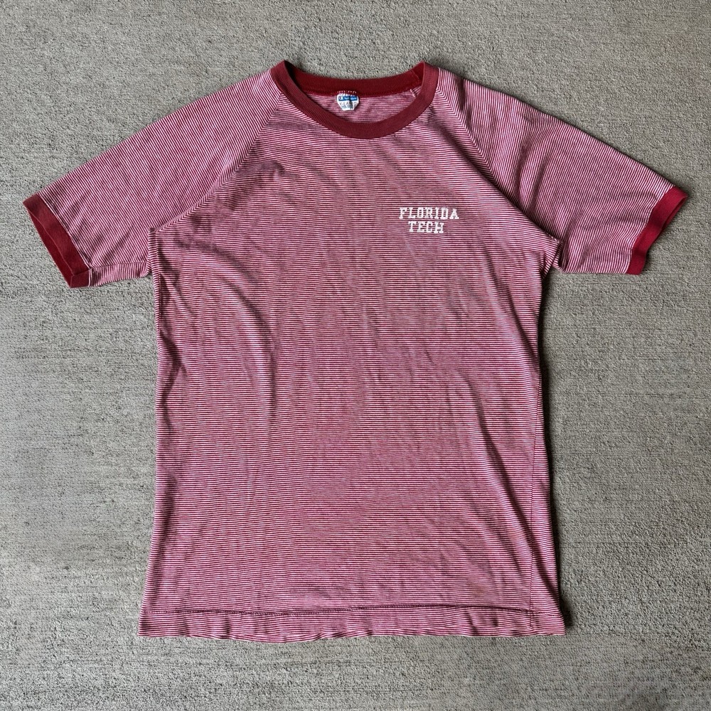 True Vintage 1970s Champion Blue Bar Ringer T Shirt Florida Tech University XL