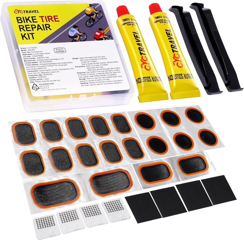20-Piece Bike Tire Repair Kit with Vulcanizing Patches for Punctures