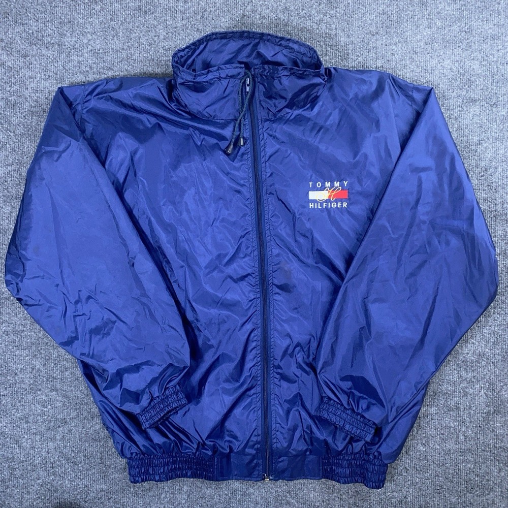 VTG Tommy Hilfiger Mens L Full Zip Lined Windbreaker Anorak Sailing Y2K Big Logo