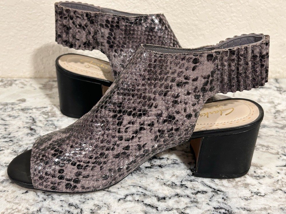 Clarks Somerset Womens Size 8 Slingback Mule Sandals Snakeskin Leather Open Toe