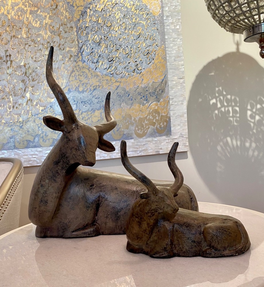 Large Decorative Metal Sitting Bull Statue Sculpture – Rustic Modern Bull 4007A
