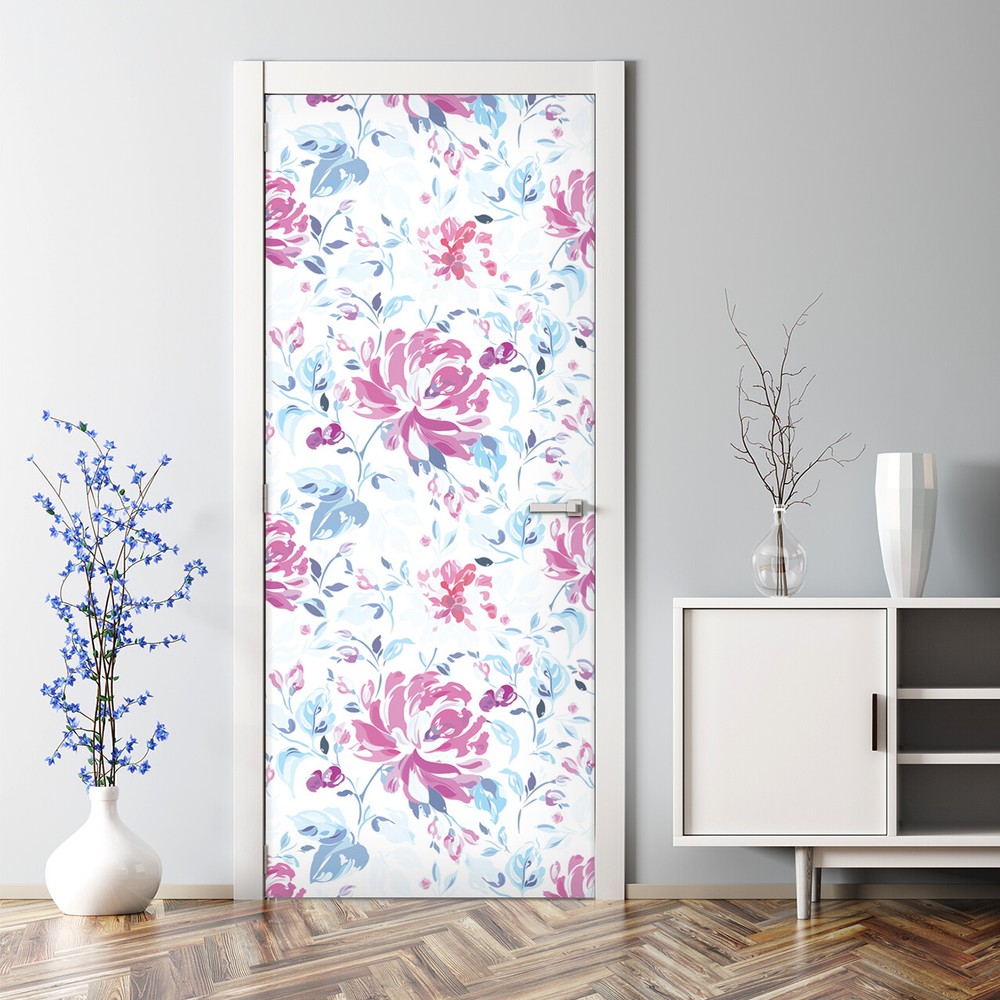 Bubble Free Door sticker Purple Flowers Meadow Watercolour Decal Decor Floral