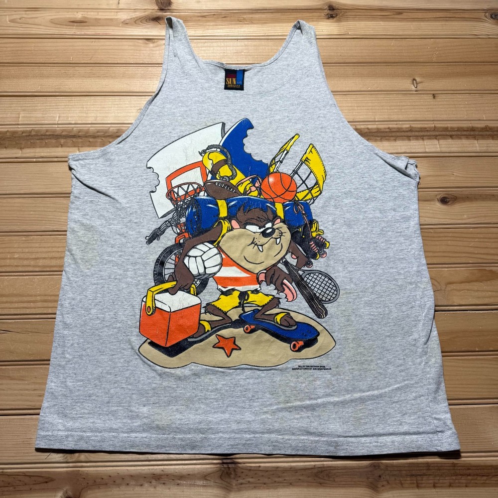 Vintage 1995 Looney Tunes Taz Tasmanian Devil All Sports Tank Top USA - Large