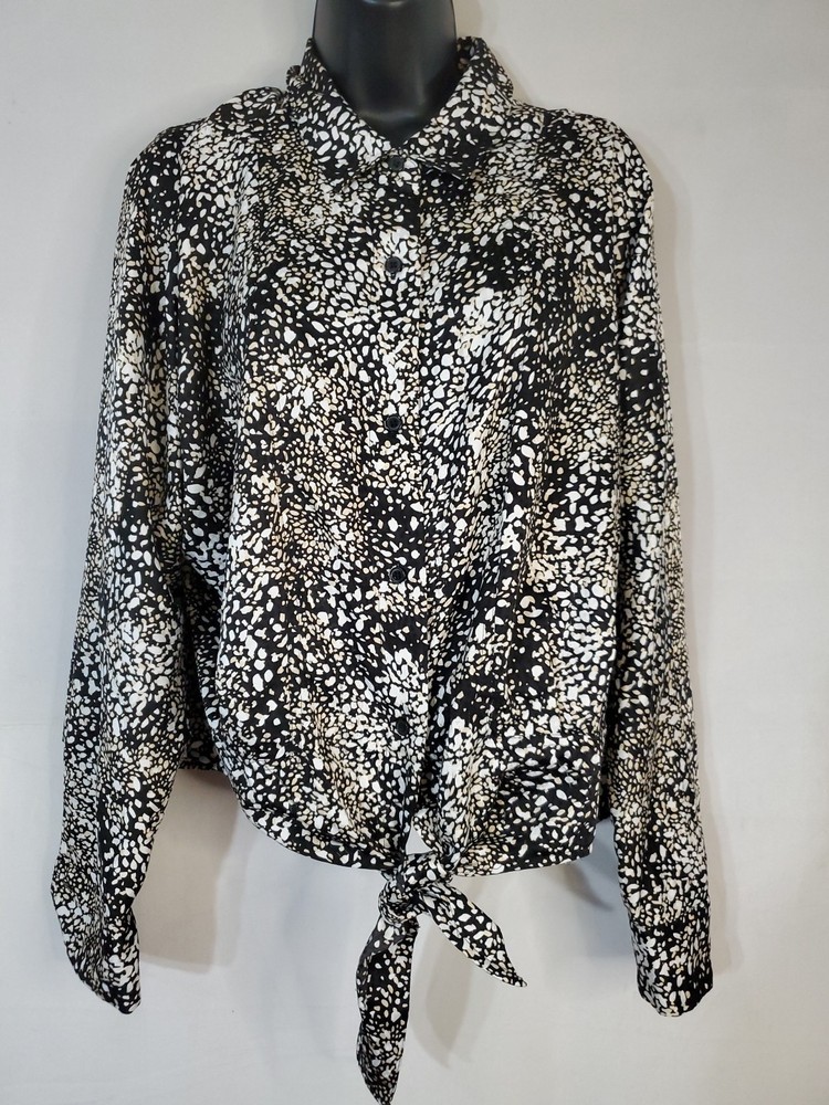 NINE WEST Button Up Shirt Women's Size XL Collared Tie Front Long Sleeve
