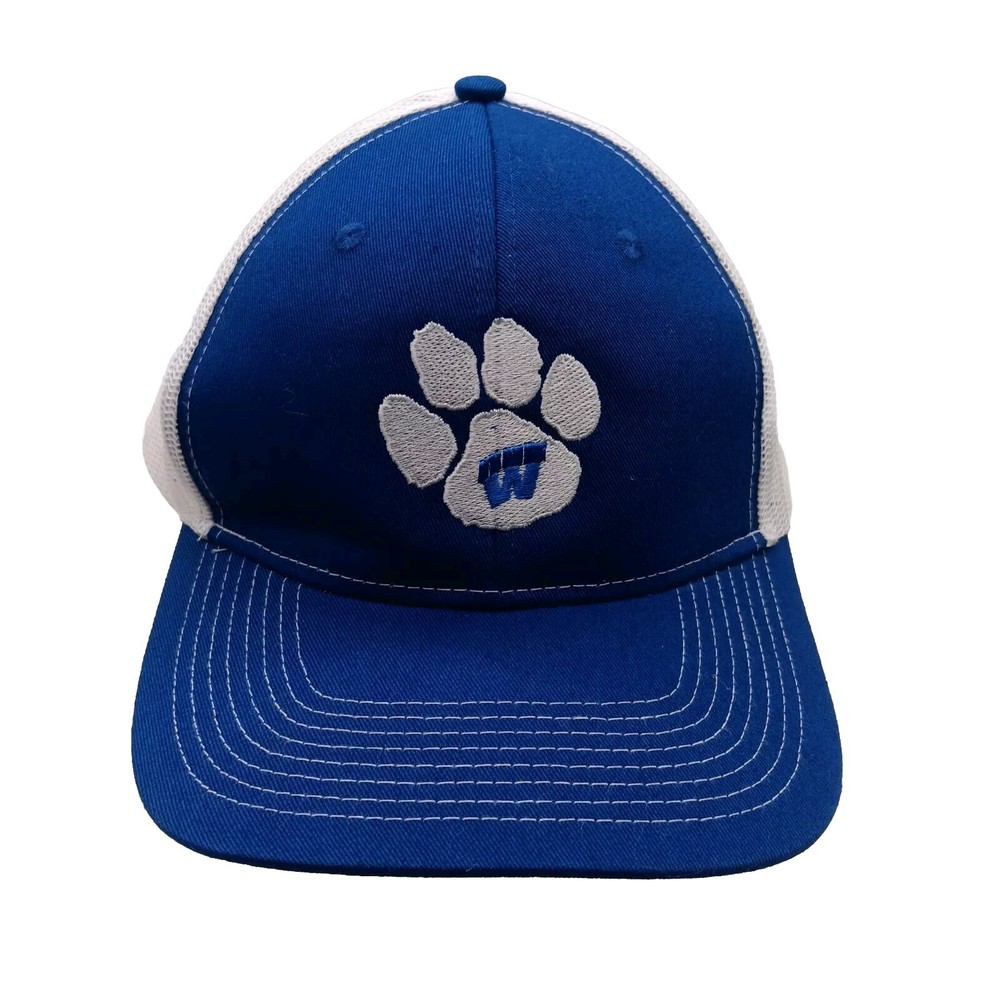 Blue White W in Paw Print Mesh Snapback Baseball Hat