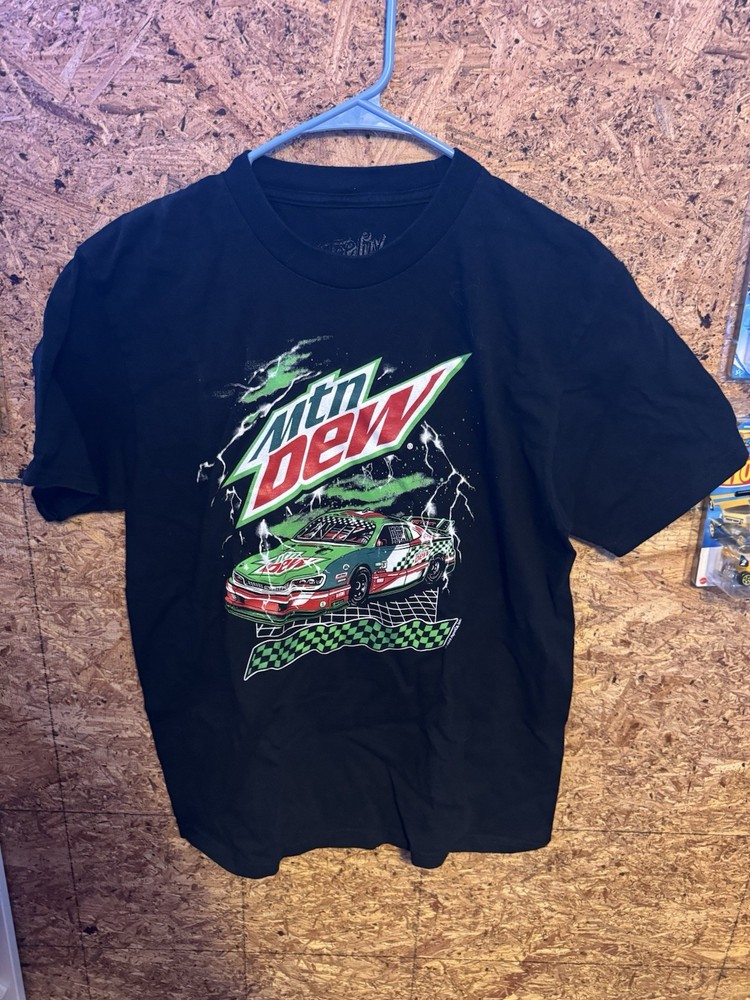 Mountain Dew Official Race Car Graphic Men's Black T-Shirt Size Medium