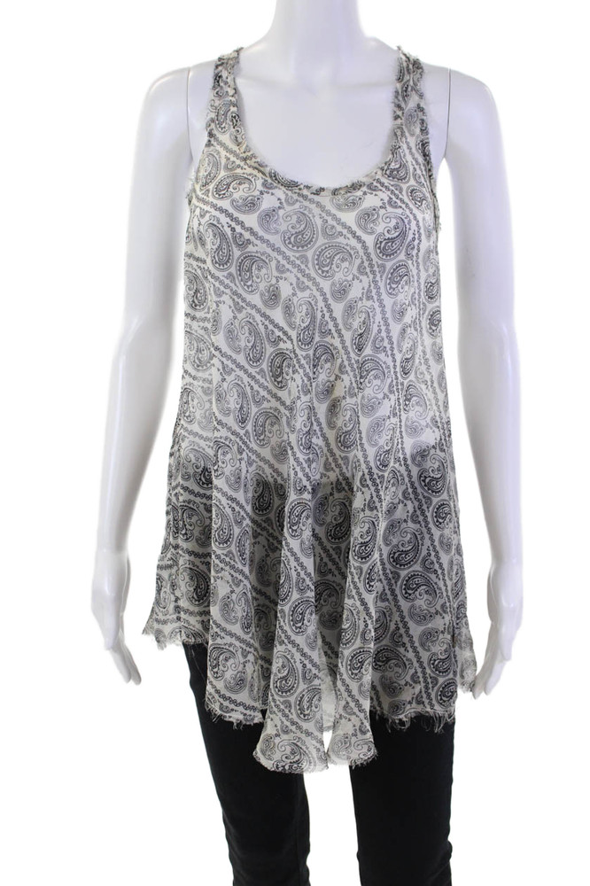 Pierre Balmain Womens Silk Sheer Paisley Print Tank Top Blouse White Size XSFree Shipping in US $100+ Orders | $6.95 Orders Below