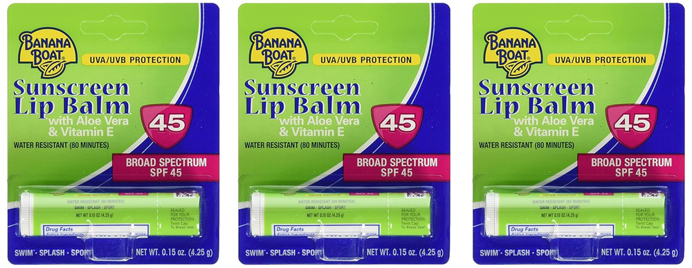 Banana Boat SPF 45 Aloe Vera Vitamin E Lip Balm 3-Pack