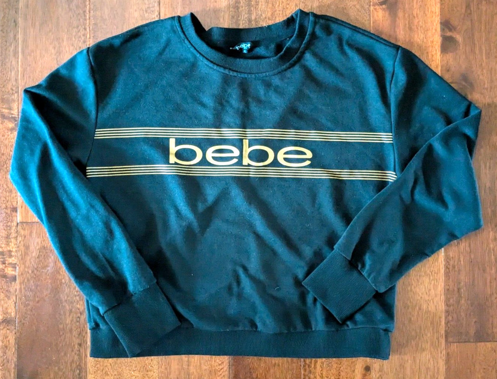 Bebe Sport Women's Size XL Black Crewneck Sweatshirt BEBE Gold LOGO Pullover