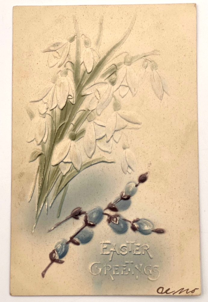 1907 Embossed Easter Postcard Snowdrops Pussy Willow Germany