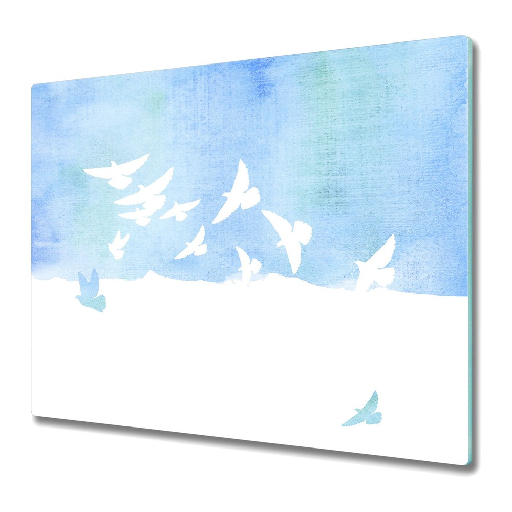 Tempered Glass Worktop Saver birds Soft Pastel Colours 60x52