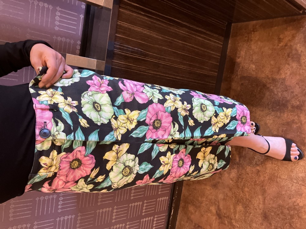 BALENCIAGA Floral Skirt Size 36 Cotton Black Multicolor Made in Italy