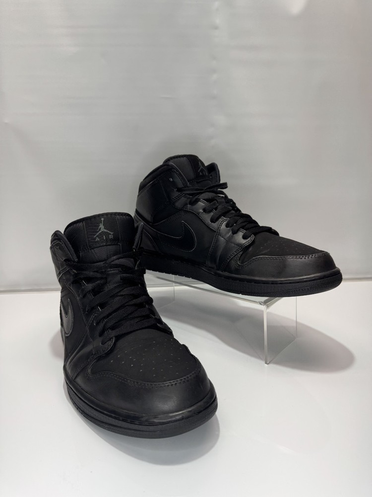 Air Jordan 1 Mid Triple Black Basketball Shoes Men's Size 12 554724-011