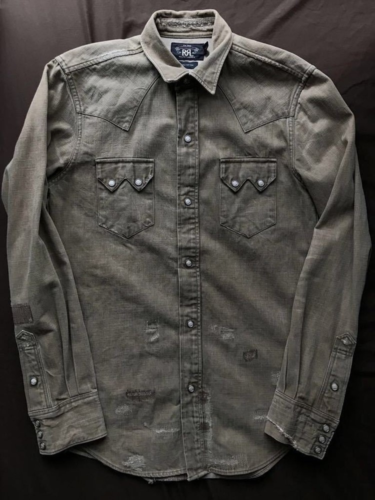 Excellent Condition RRL REPAIRED BROWN DENIM WESTERN SHIRT Double RL Repair