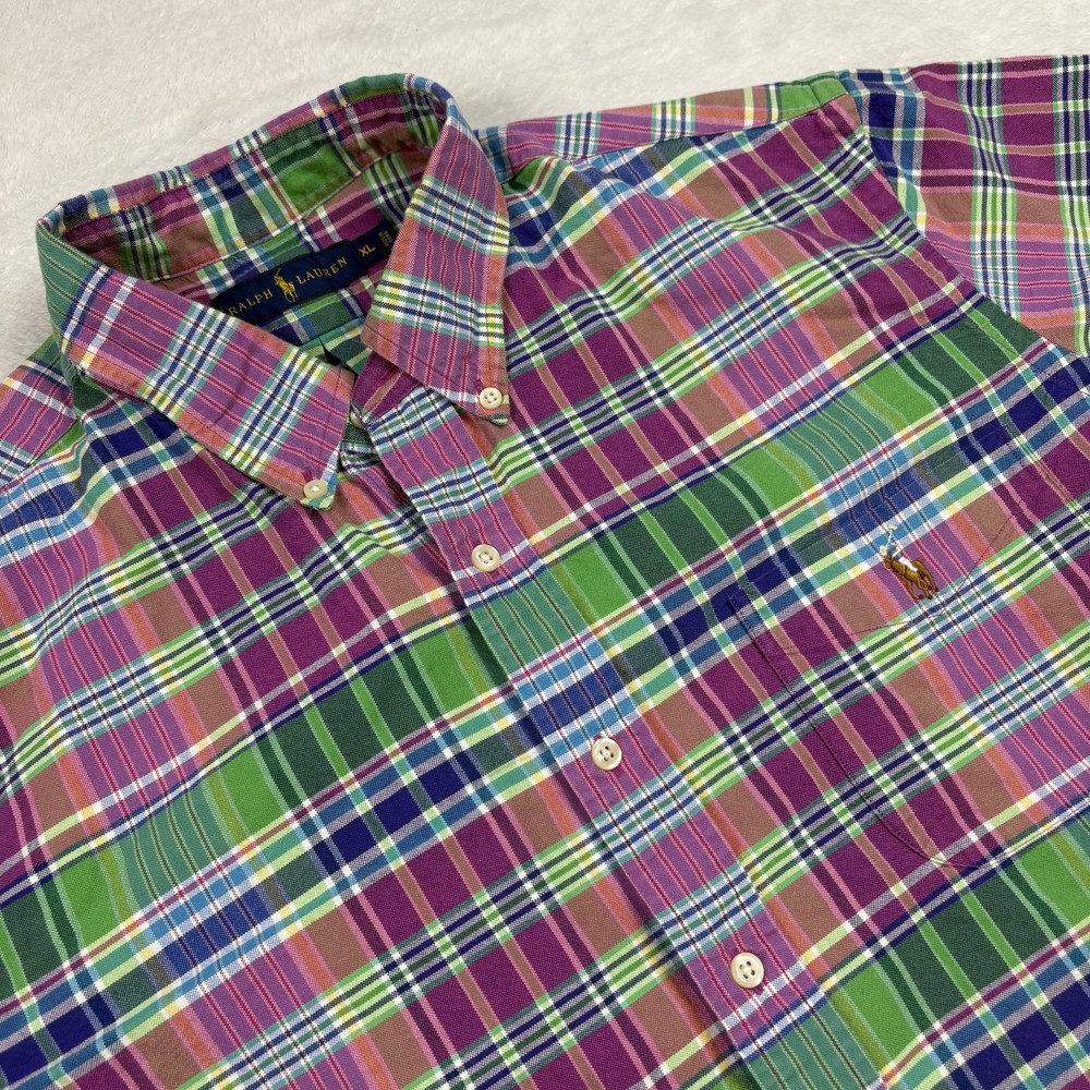 Ralph Lauren Shirt Mens XL Multicolor Plaid Short Sleeve Button Up Casual