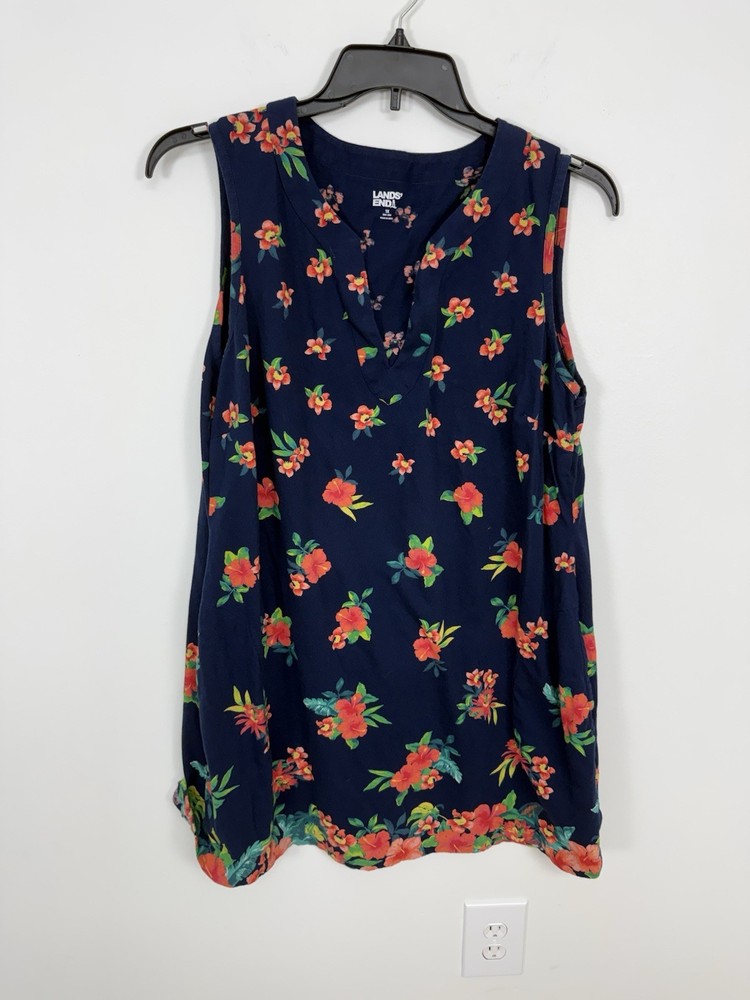 Lands End Cotton Jersey Sleeveless Swim Cover-up Tropic Floral Shift Dress 1X