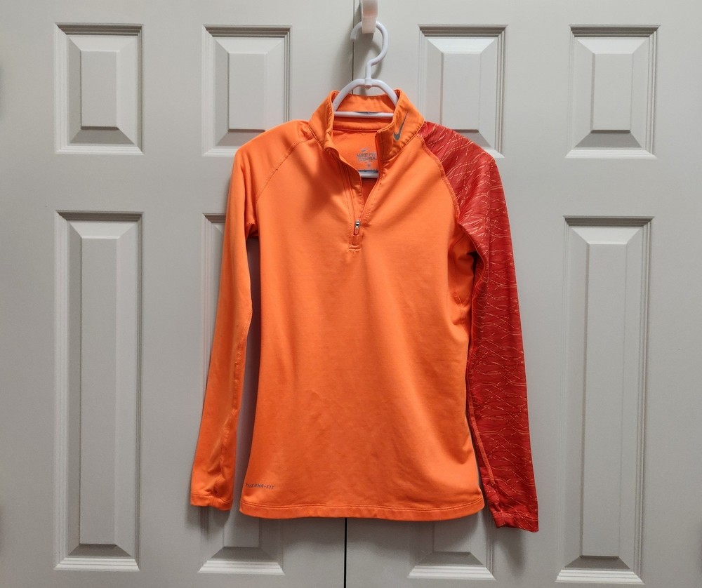Women's Nike Pro Combat Dri-Fit 1/4 Zip Compression Long Sleeve Orange Shirt S