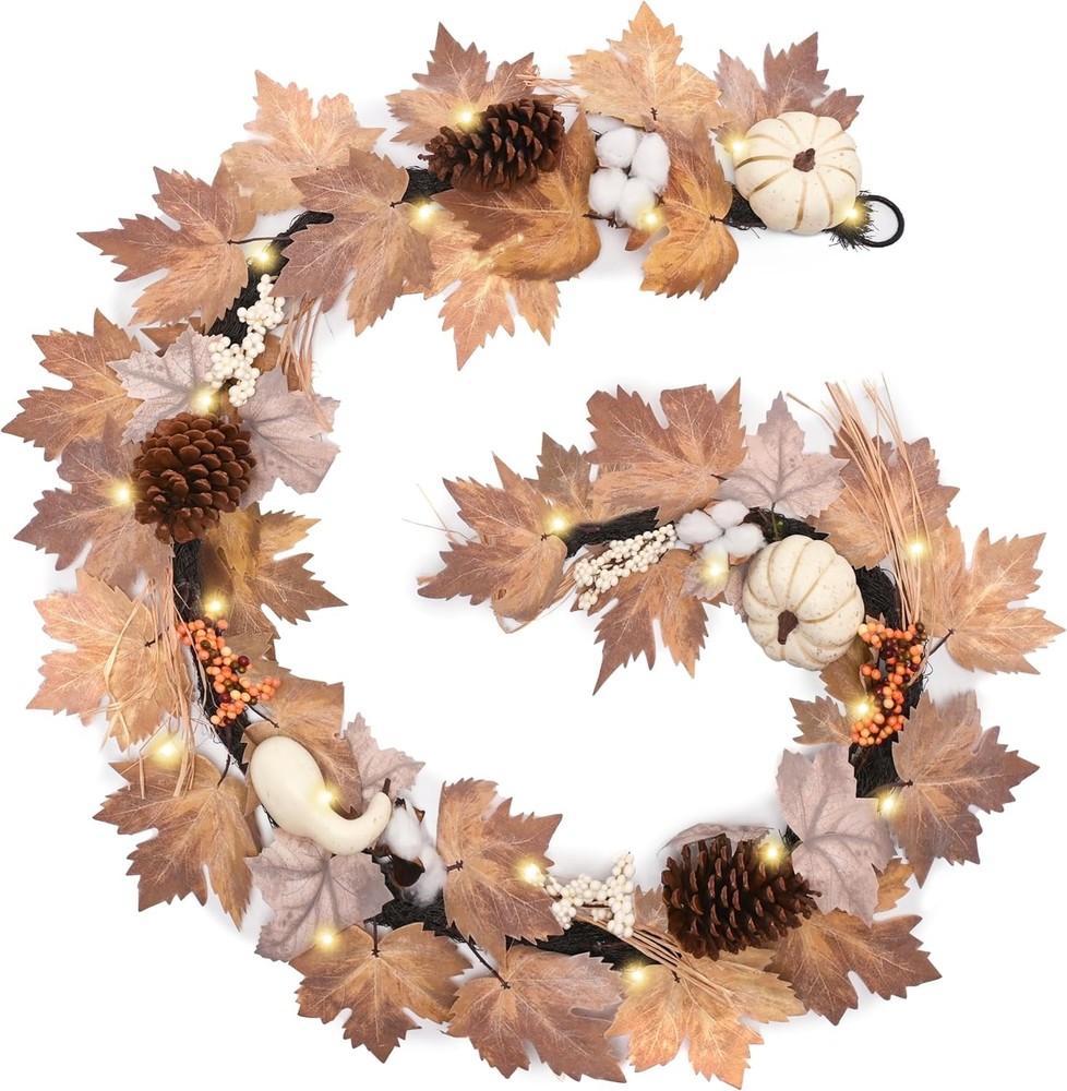 Valery Madelyn Fall Maple Leaves Garlands for Mantle, 6ft 6 feet, Beige