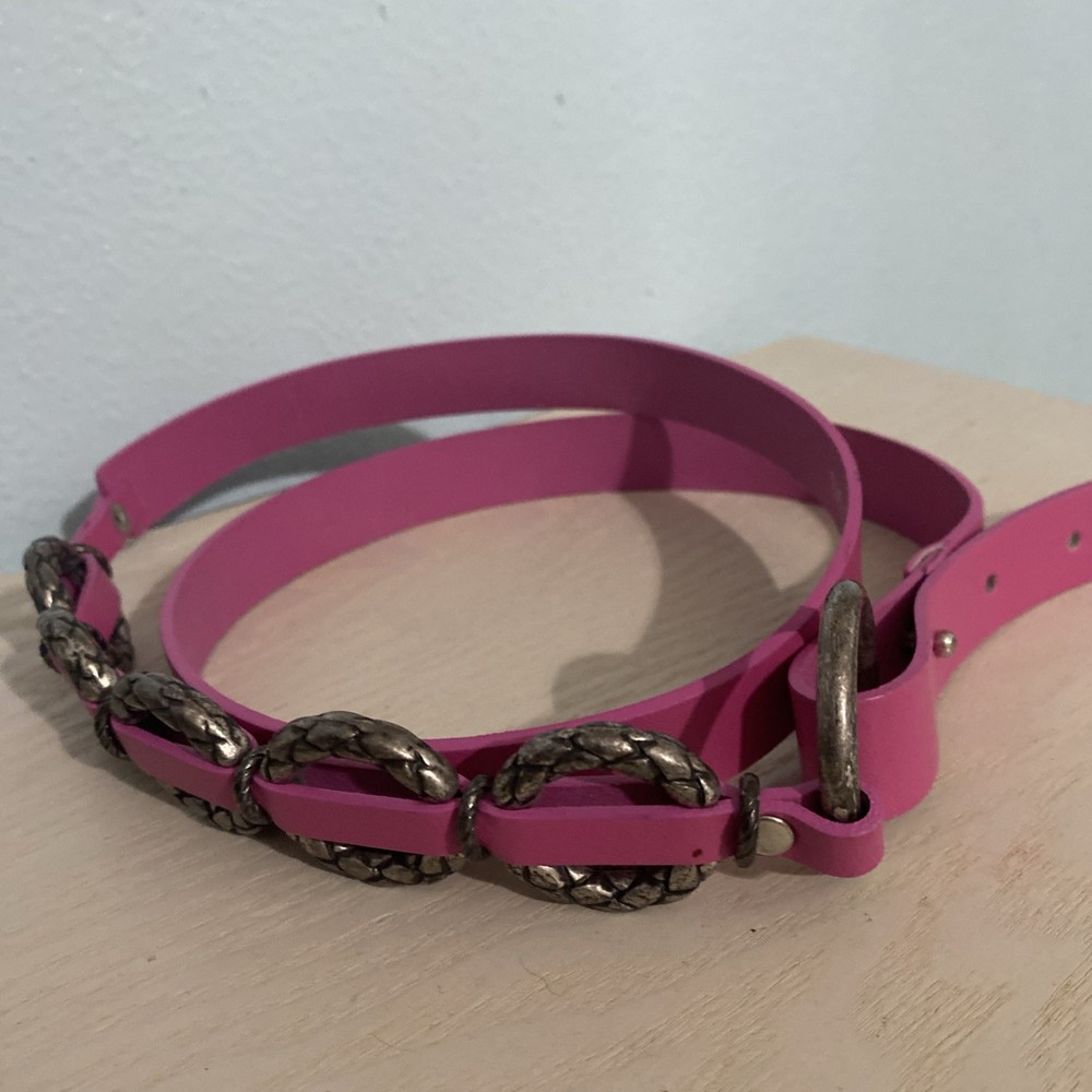 Antoniazzi Firenze Italy Leather Pink Belt /Silver Tone Metal  Boho XL