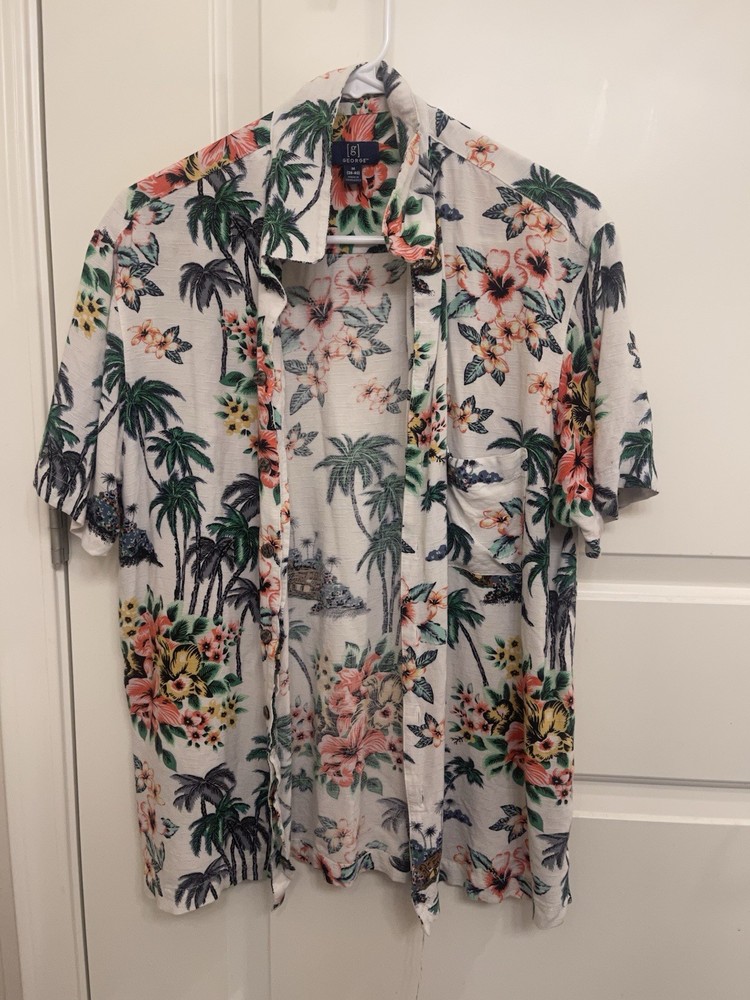Small White Men’s Medium Tropical Hawaiian Shirt George’s