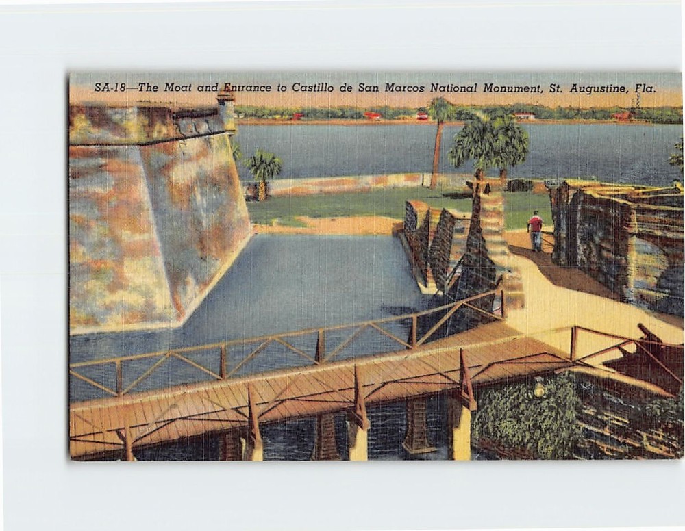 Postcard The Moat and Entrance to Castillo de San Marcos National Monument FL