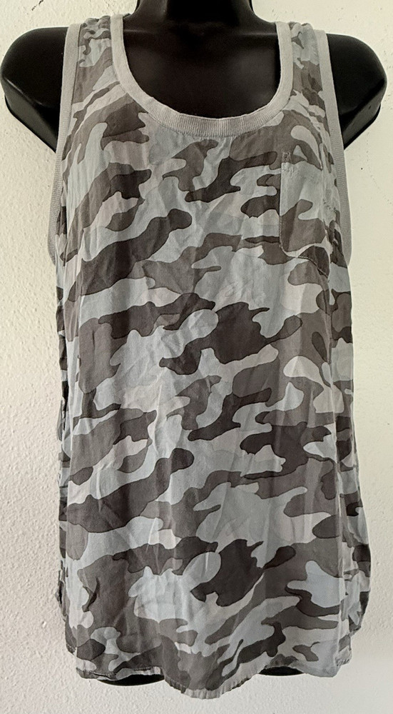 Gap Gray/White Camo Cotton Knit Scoop Neck Racerback Pocket Tank Top S Women
