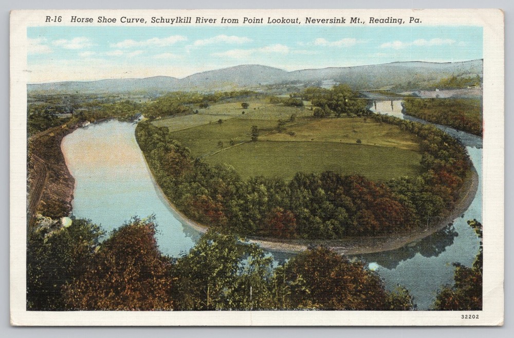Horse Show Curve Schuylkill River Neversink Mt. Reading Pennsylvania PA Postcard