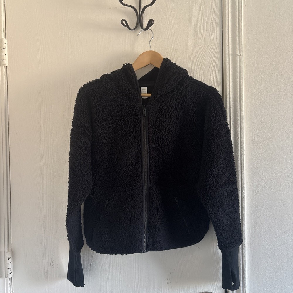 Athleta Reversible Black Sherpa Jacket Women’s Size Small Full Zip Cozy Fleec