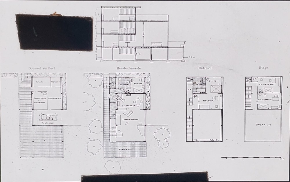 Plans and Sections of Maison Citrohan, Le Corbusier, Magic Lantern Glass Slide