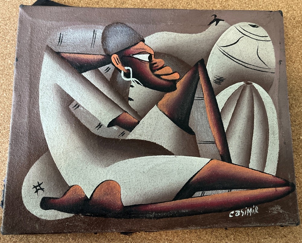 Signed  Casimir Ant. Haitian Oil Painting Abstract Unframed 10” X 8”