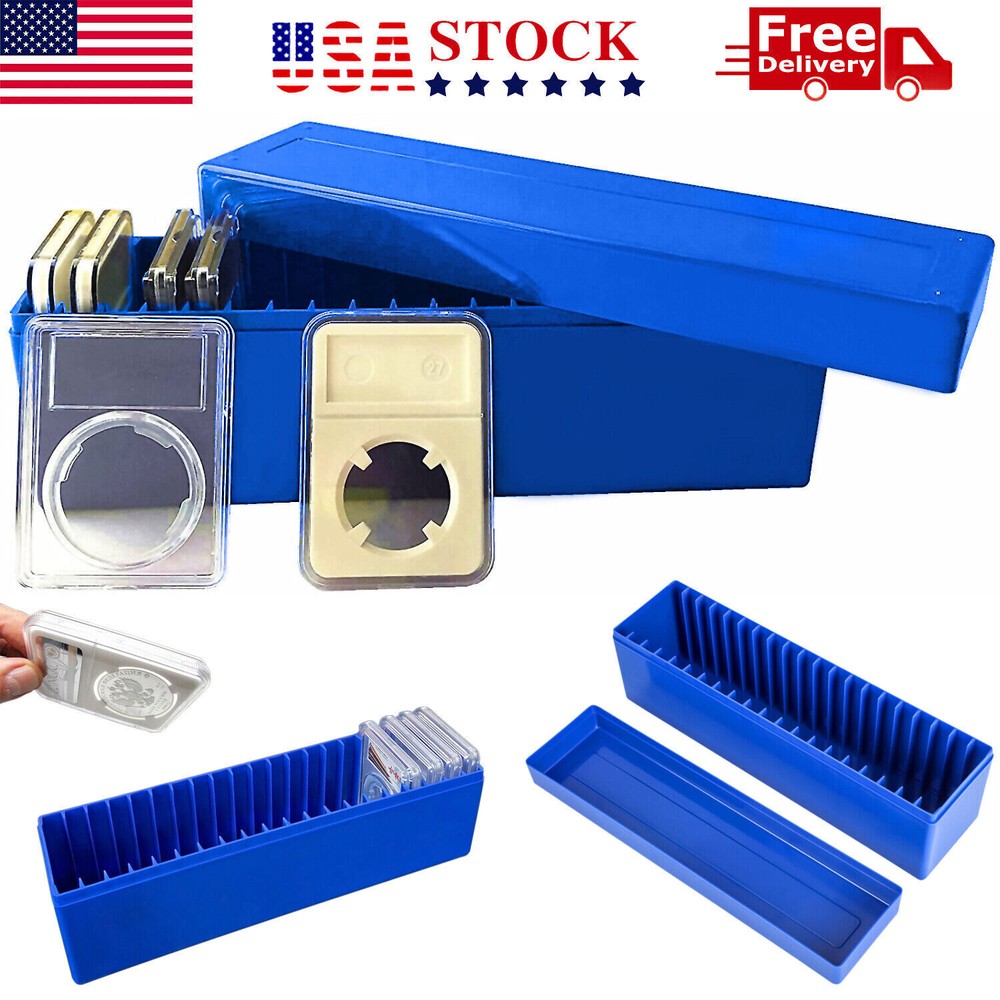Storage Box Plastic Case for 20 Certified PCGS NGC Slabs Coin Holders Blue NEW