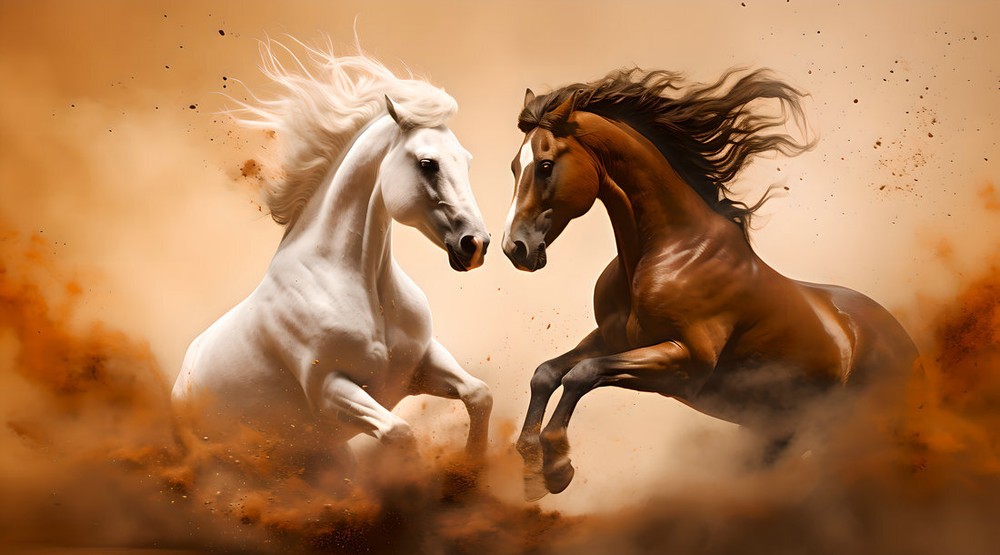 Modern Animal Two Horse Canvas Art -Home Decor Wall Art Print Poster Painting