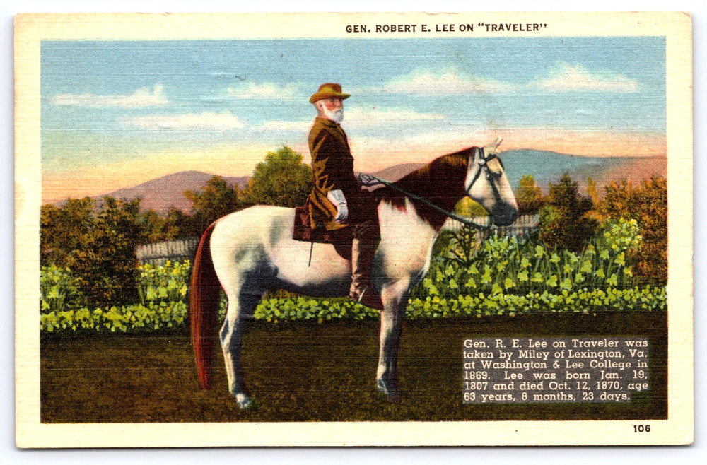 Lexington Virginia VA General Robert E. Lee On Horse Vintage Linen Postcard