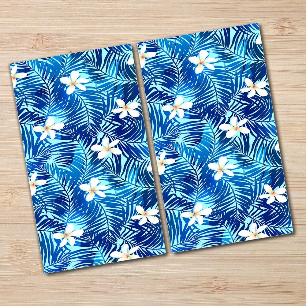 Glass Chopping Cutting Board Frangipani flower Blue flowers Watercolour 2x30x52