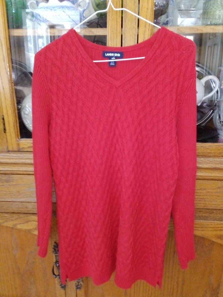 Lands'End New Red 100% Cotton Pullover Top V Neck M, Medium