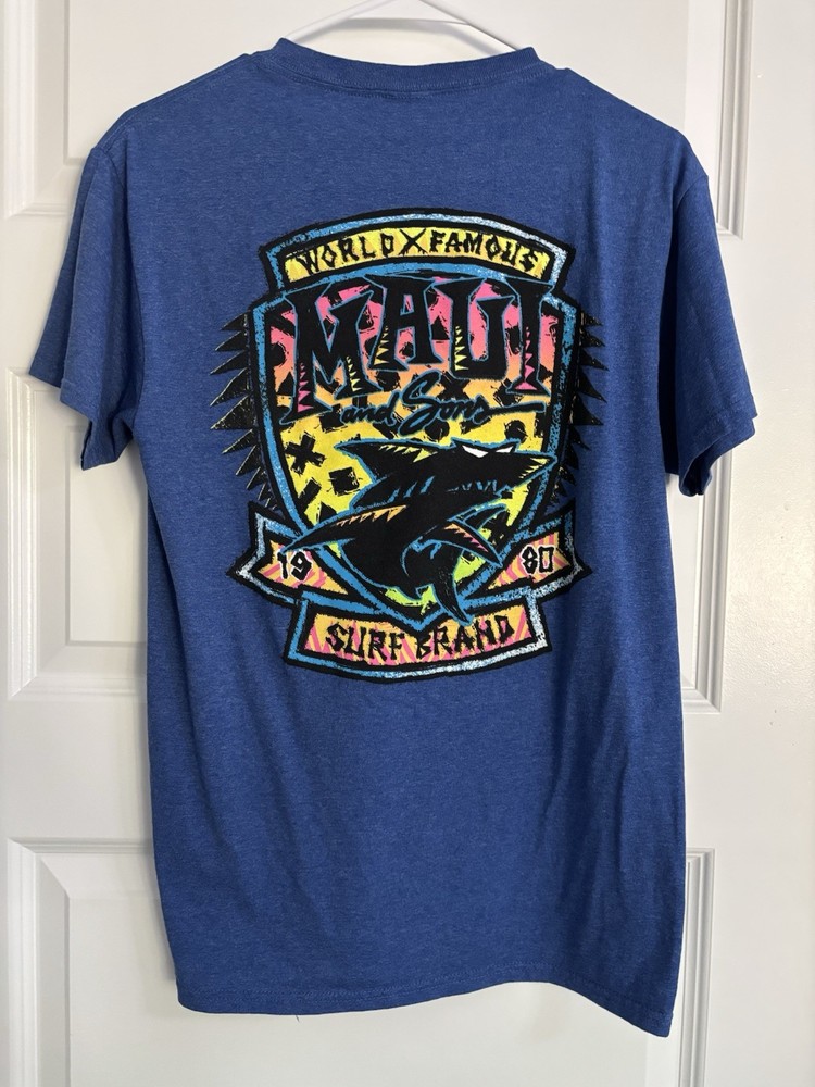 Maui and Sons Surf Brand T Shirt Mens Small Blue Colorful Logo Graphic Tee